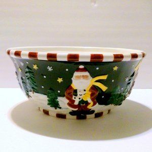 "MAKE THE SEASON BRIGHT" Large Santa Claus Serving Bowl Four Santa's *